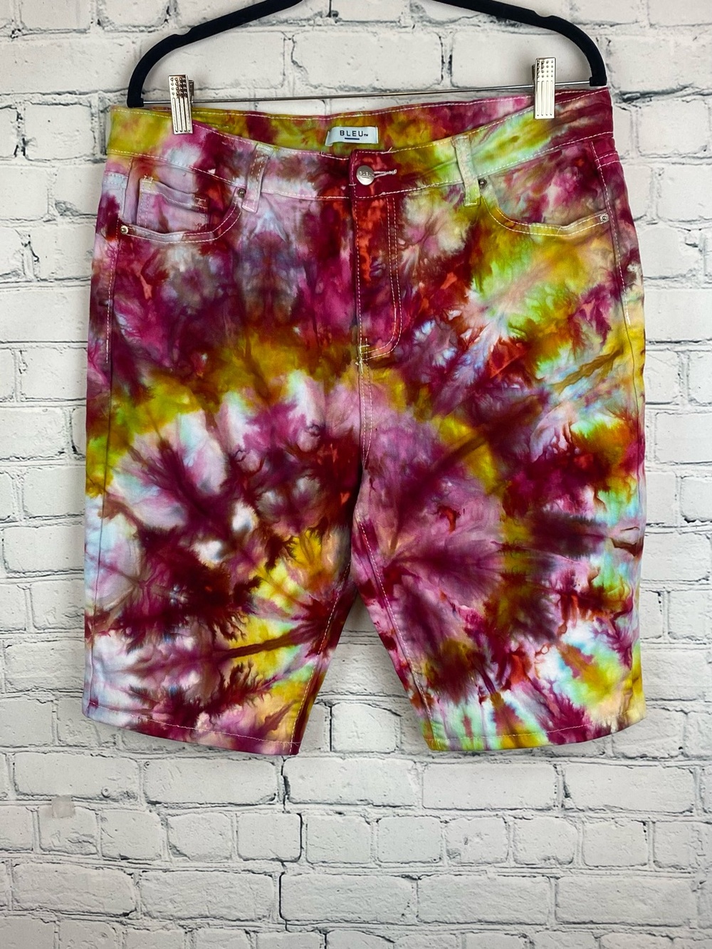 One of a Kind Hand Dyed Bleu Shorts.